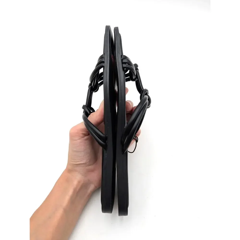 KAIALEA &AWG Black Knotted-Strap Square-Toe Sandals